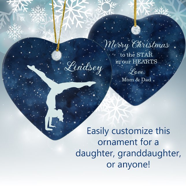 Ornamento De Cerâmica Night Sky Silver Blue Gymnast Christmas (Criador carregado)