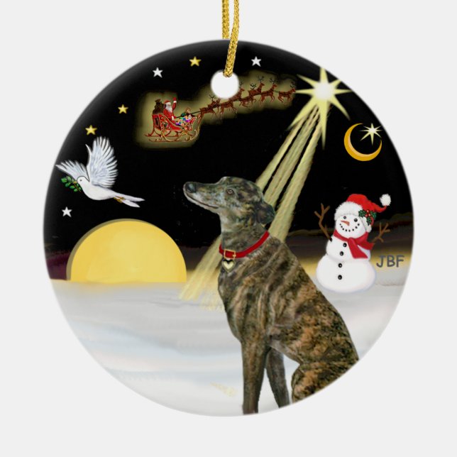 Ornamento De Cerâmica NightFlight-  Greyhound Listrado (Frente)