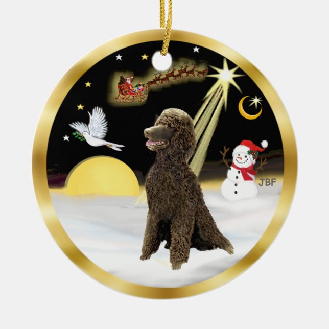Ornamento De Cerâmica NightFlight-  Poodle Padrão Chocolate (Frente)