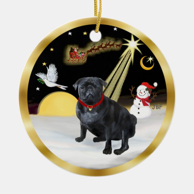 Ornamento De Cerâmica NightFlight - Pug Preto (K) (Frente)