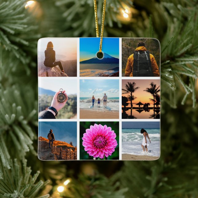 Ornamento De Cerâmica Nine Photo Picture Collage Personalizável (Árvore)