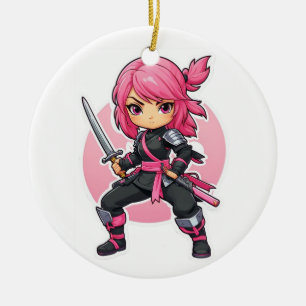 Ornamento De Cerâmica Ninja Girl Rosa