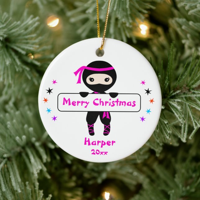 Ornamento De Cerâmica Ninja Ornament, Girls Cute Karate Kids no Natal (Árvore)