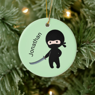 Ornamento De Cerâmica Ninja Tiny Raiva, Nome Personalizado em Verde