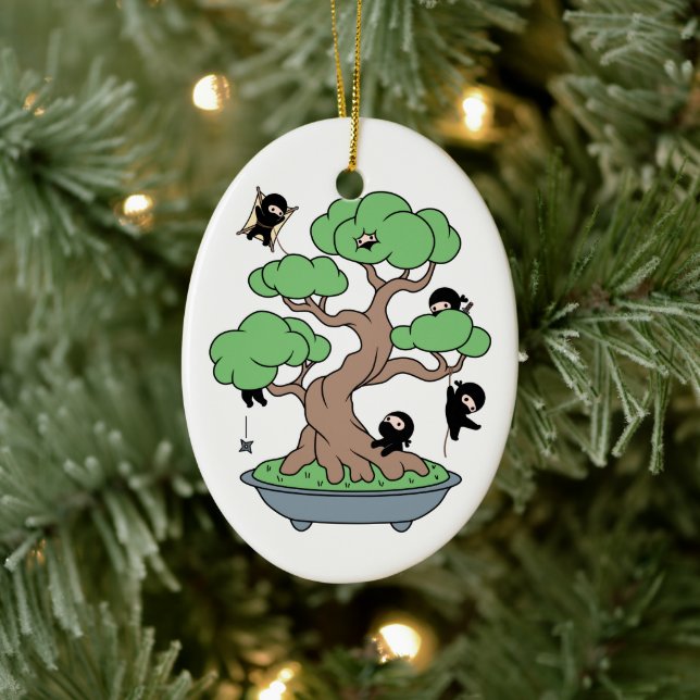 Ornamento De Cerâmica Ninjas Minúsculos em Árvore Bonsai (Árvore)