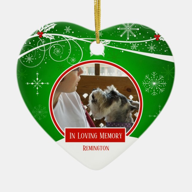 Ornamento De Cerâmica No Amor Memória Pet Red Green Heart (Frente)