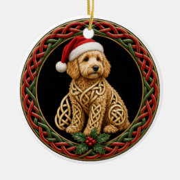 Ornamento De Cerâmica Nó Celta de Natal Goldendoodle Personalizado