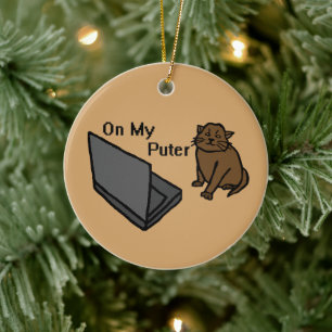 Ornamento De Cerâmica No Meu Computador Engraçado Meme de Gato Marrom