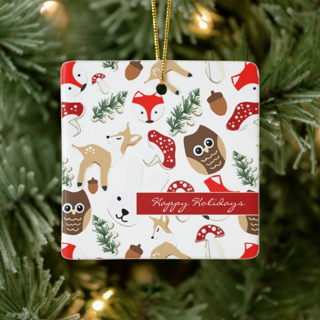 Ornamento De Cerâmica No Padrão de Férias de Natal na Floresta (Árvore)