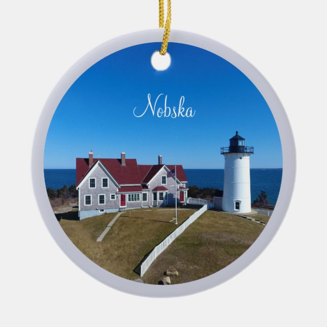 Ornamento De Cerâmica Nobska Lighthouse Cape Cod Christmas (Frente)