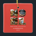 Ornamento De Cerâmica Noel Christmas bold 4 foto simples Holiday<br><div class="desc">Divertimento brilhante e colorido Noel Natal design de 4 fotos no feriado. Vias de cores vermelhas,  verdes,  marinhos azuis,  pretas e cor-de-rosa disponíveis.</div>