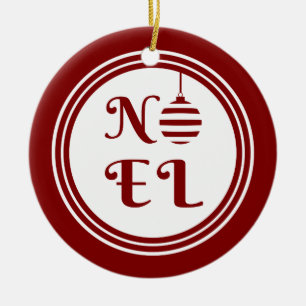 Ornamento De Cerâmica Noel Natal Vermelho e Branco