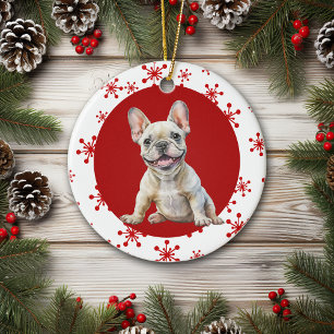 Ornamento De Cerâmica Noise Joyful French Bulldog Red Snowflake Foliday