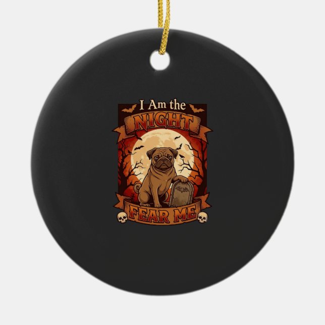 Ornamento De Cerâmica Noite Am Me Do Halloween Pug Lua Lápide (Frente)