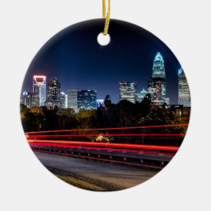 Ornamento De Cerâmica noite da skyline de charlotte North Carolina