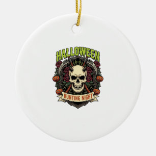 Ornamento De Cerâmica Noite de Caça de Halloween Rosas de Caveira Cornud