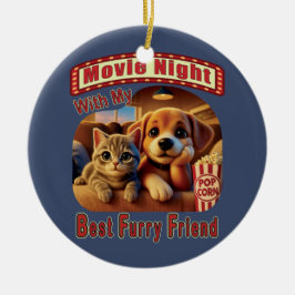 Ornamento De Cerâmica Noite de Filme - Melhor Amigo de Furto - Gato e Ca