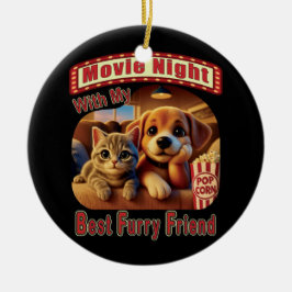 Ornamento De Cerâmica Noite de Filme - Melhor Amigo de Furto - Gato e Ca