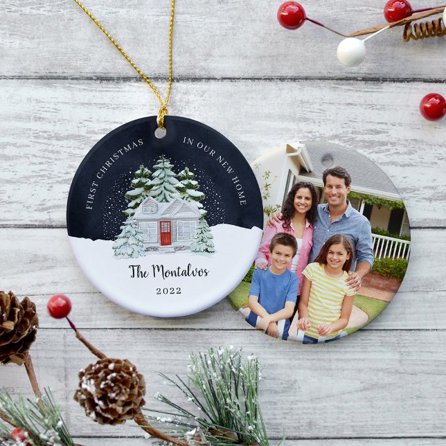 Ornamento De Cerâmica Noite de inverno Primeiro Natal em Nossa Nova Casa (Criador carregado)