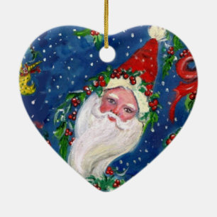 Ornamento De Cerâmica NOITE DE NATAL MUSICAL, PAPAIS NOEIS, Coração Ve
