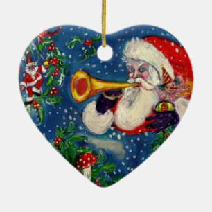 Ornamento De Cerâmica NOITE DE NATAL MUSICAL, PAPAIS NOEIS, Coração Ve