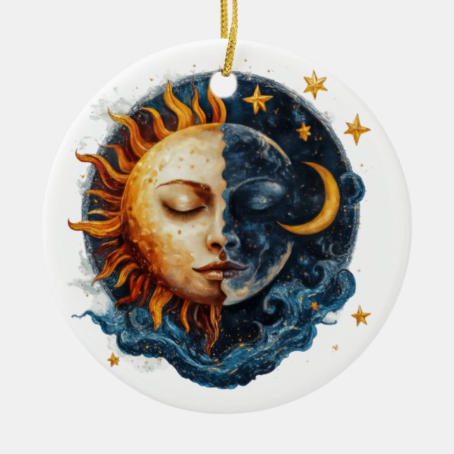 Ornamento De Cerâmica Noite & Dia Místico (Frente)