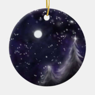 Ornamento De Cerâmica Noite estrelada de Winters - cena romântica de nev