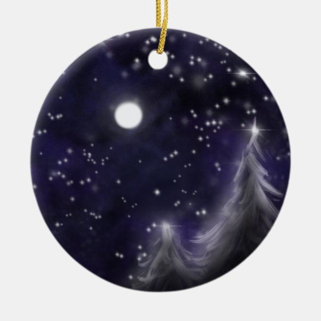 Ornamento De Cerâmica Noite estrelada de Winters - cena romântica de nev (Frente)