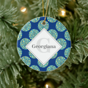 Ornamento De Cerâmica Noite Estrelada Monogramada Em Bolinhas De Porco M