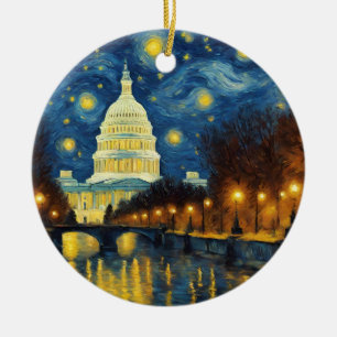 Ornamento De Cerâmica Noite Estrelada Personalizada de Washington DC