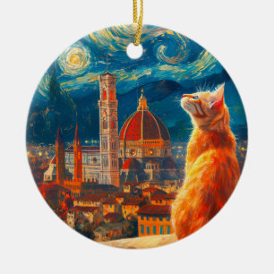 Ornamento De Cerâmica Noite Estrelada sobre Florença Arte de Gato Geng