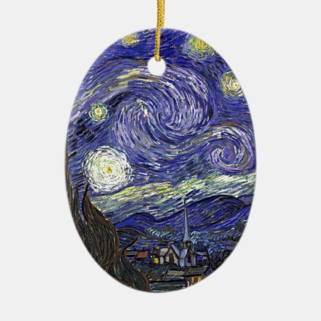 Ornamento De Cerâmica Noite Estrelada, Vincent Van Gogh. (Frente)
