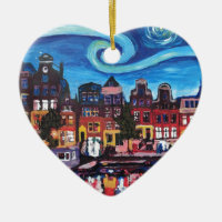 Noite estrelado sobre o canal de Amsterdão