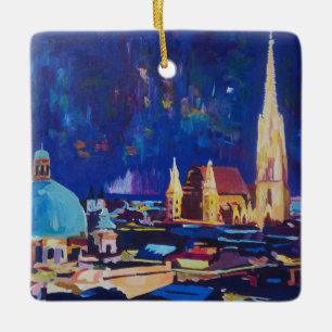 Ornamento De Cerâmica Noite estrelado Viena na noite com rua Stephan