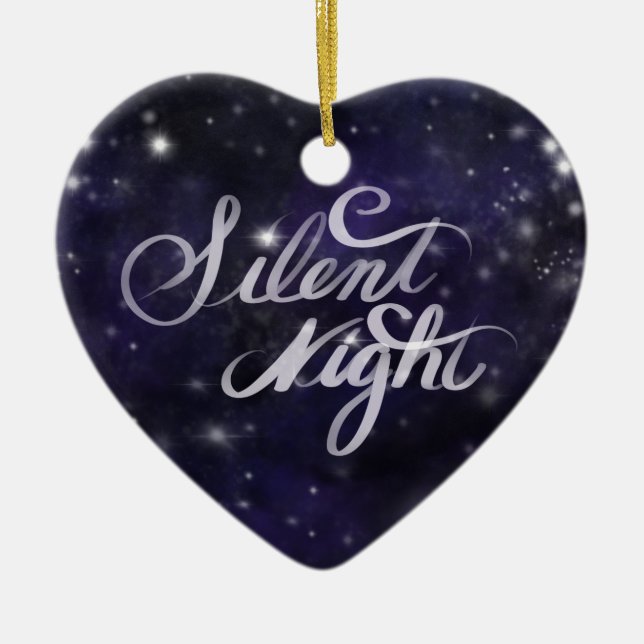 Ornamento De Cerâmica Noite Silenciosa - cena romântica de neve de Féria (Frente)