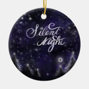 Ornamento De Cerâmica Noite Silenciosa - cena romântica de neve de Féria