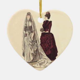 Ornamento De Cerâmica Noiva Vintage noivas e dama de honra