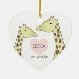 Ornamento De Cerâmica Noivado/ Casamento de Casal Giraffe