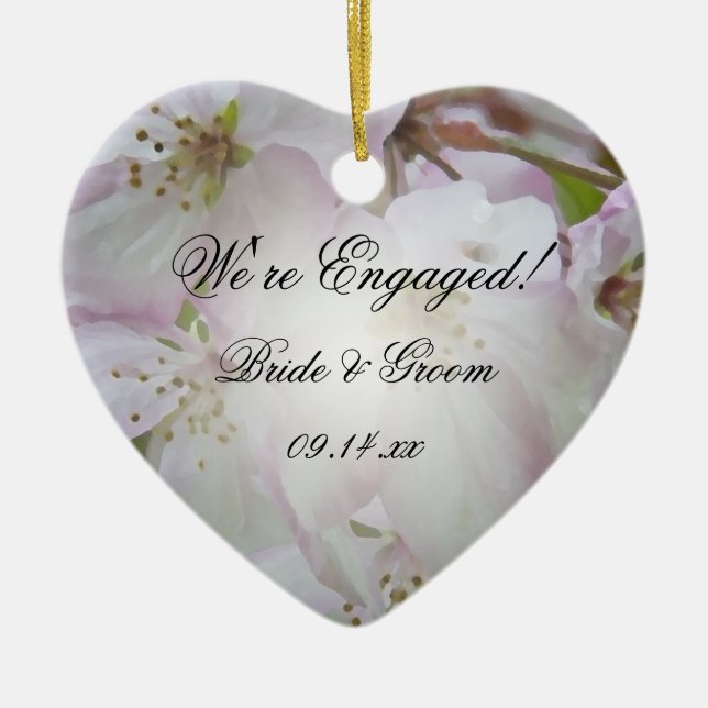 Ornamento De Cerâmica Noivado de Blossomas de Maçã de Caranguejo Rosa e  (Frente)