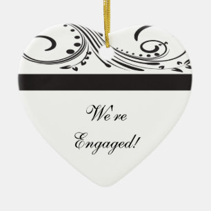 Ornamento De Cerâmica Noivado de espirais preto e branco