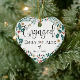 Ornamento De Cerâmica Noivo Nosso Primeiro Natal Vermelhas Bagas Natal