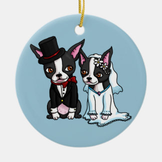 Ornamento De Cerâmica Noivos de Boston Terrier
