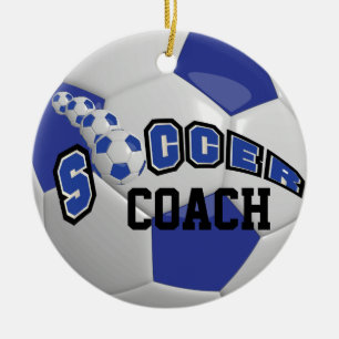 Ornamento De Cerâmica Nome azul escuro da bola de futebol     DIY