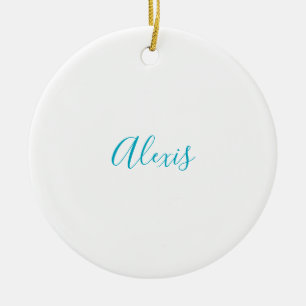 Ornamento De Cerâmica Nome Caligrafia Script Simples Branco Azul