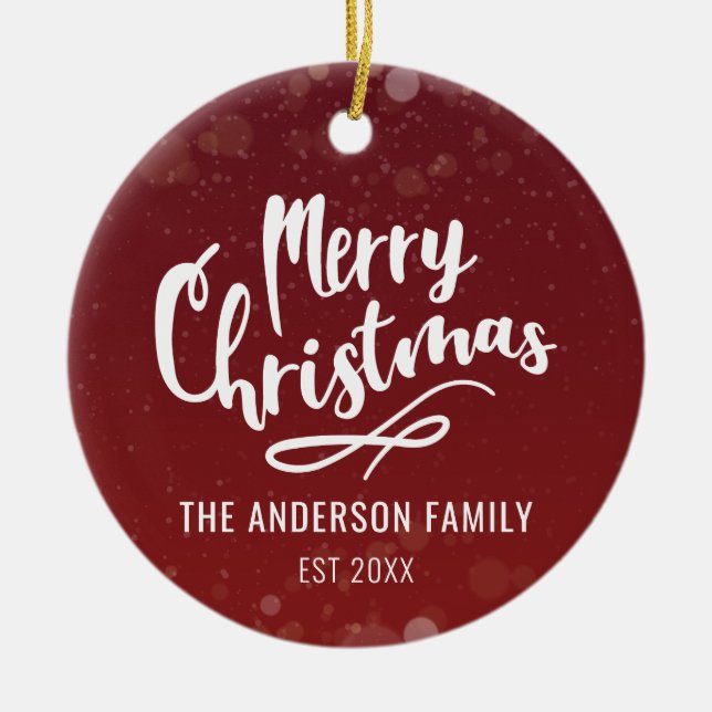 Ornamento De Cerâmica Nome da Família Ano Natal Personalizado Moderno (Frente)