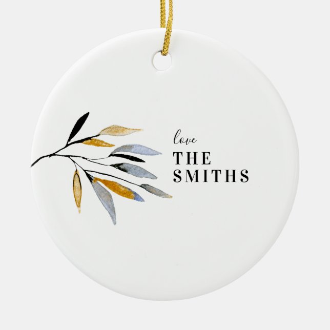 Ornamento De Cerâmica Nome da Família Ano Natal Simples (Frente)