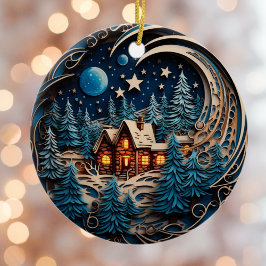 Ornamento De Cerâmica Nome da Família Cabin Rustic Forest Personalizado