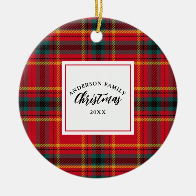 Ornamento De Cerâmica Nome da Família de Xadrezes de Natal Tartan Ano (Frente)