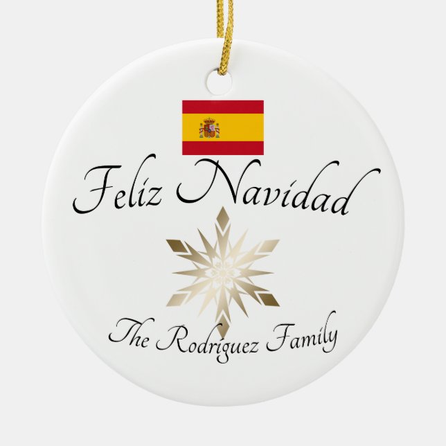 Ornamento De Cerâmica Nome da família espanhola Feliz Navidad Espanha Si (Frente)