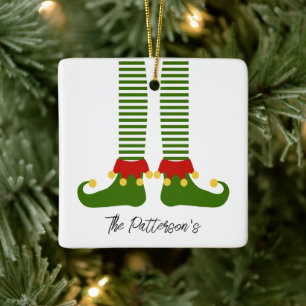 Ornamento De Cerâmica NOME DA Família Feriado Natal Elf